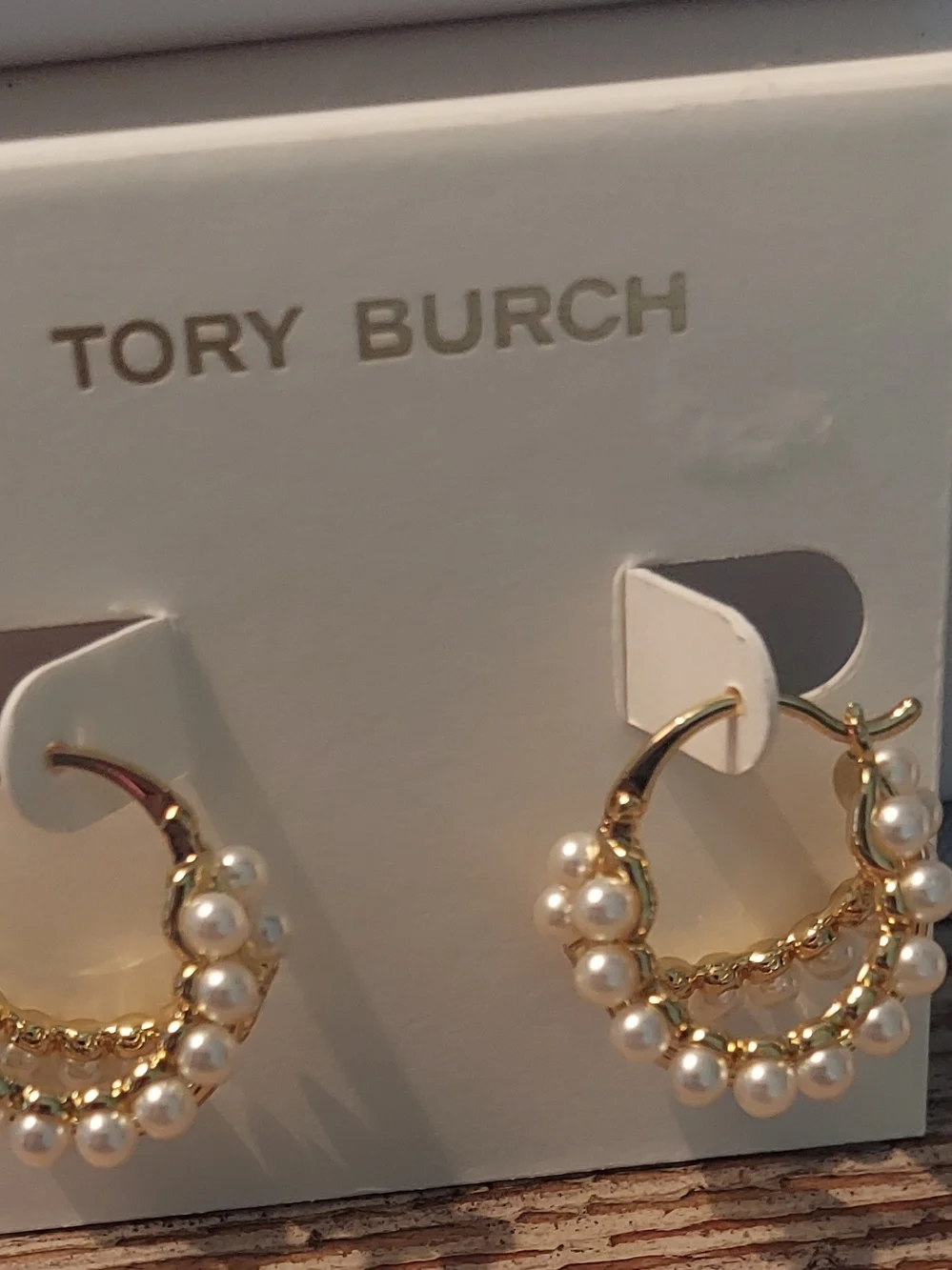 Tory Burch Gold Hoop Earrings with White Pearls